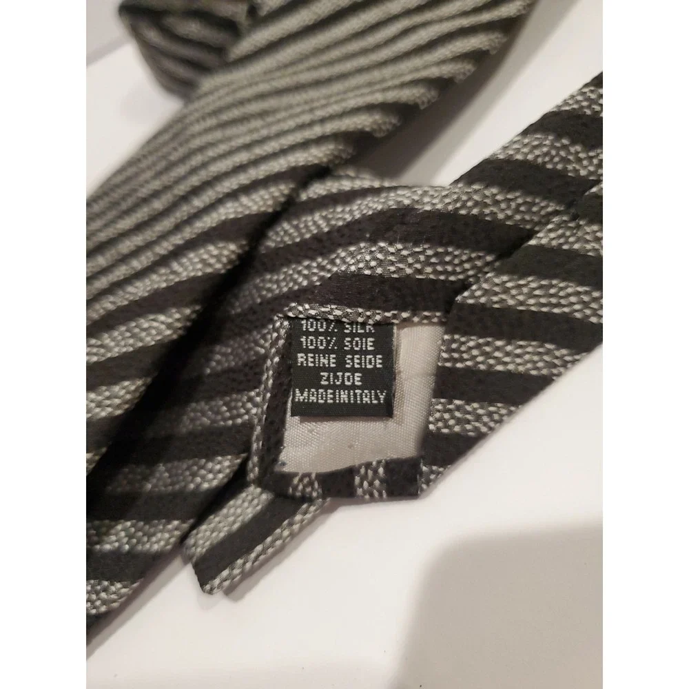 Maxmillian Collection Silk Necktie - Made in Italy - Black Gray Diagonal Stripe